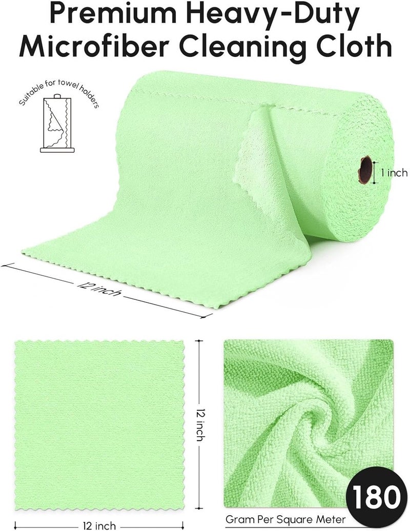 SOOWASH Microfiber Cleaning Cloths Roll, 75 Pack Tear Away Microfiber Towels Roll, 12" x 12" Lint Free Rags, Reusable Cleaning Cloths, Washable, Scratch Free,Ultra Absorbent Dish Rags(Green) - Image 3